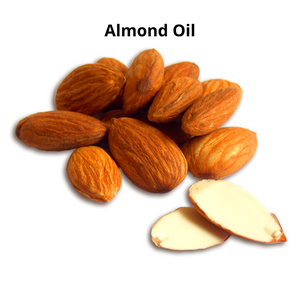 Small bunch of almonds with their skins on and on open showing the white inside